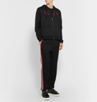 Valentino - Logo-Print Loopback Cotton-Blend Jersey Zip-Up Hoodie - Black