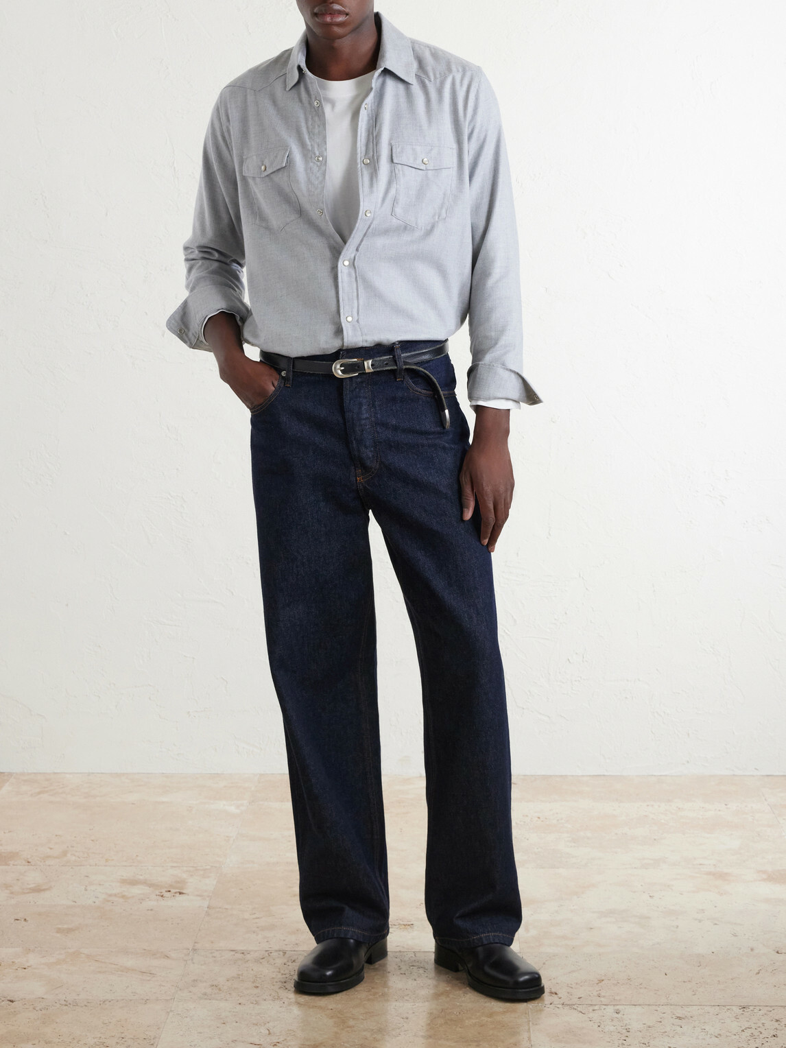 Mr P. - Herringbone Cotton and Lyocell-Blend Shirt - Gray