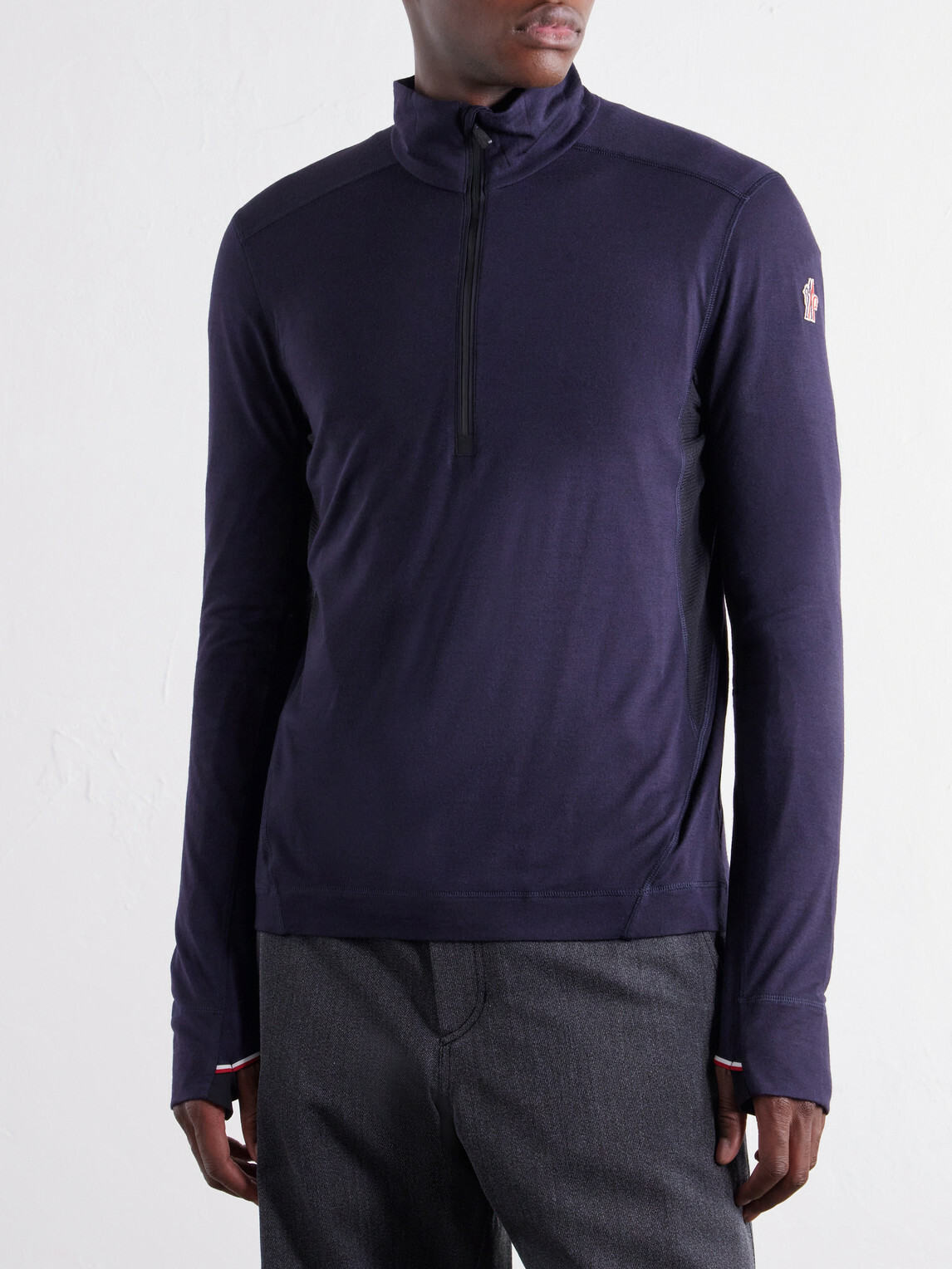 Moncler Grenoble - Wool-Blend Jersey Zip-Up Ski Base Layer - Blue