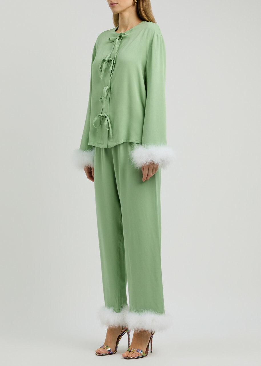Sleeper Capricorn Feather-trimmed Twill Pyjama set Mint
