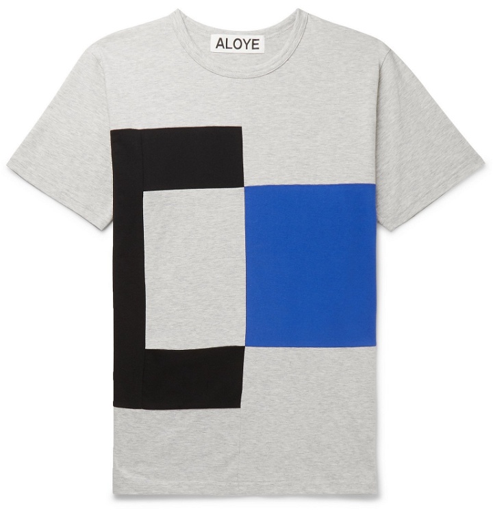 Photo: Aloye - Colour-Block Mélange Cotton-Jersey T-Shirt - Gray