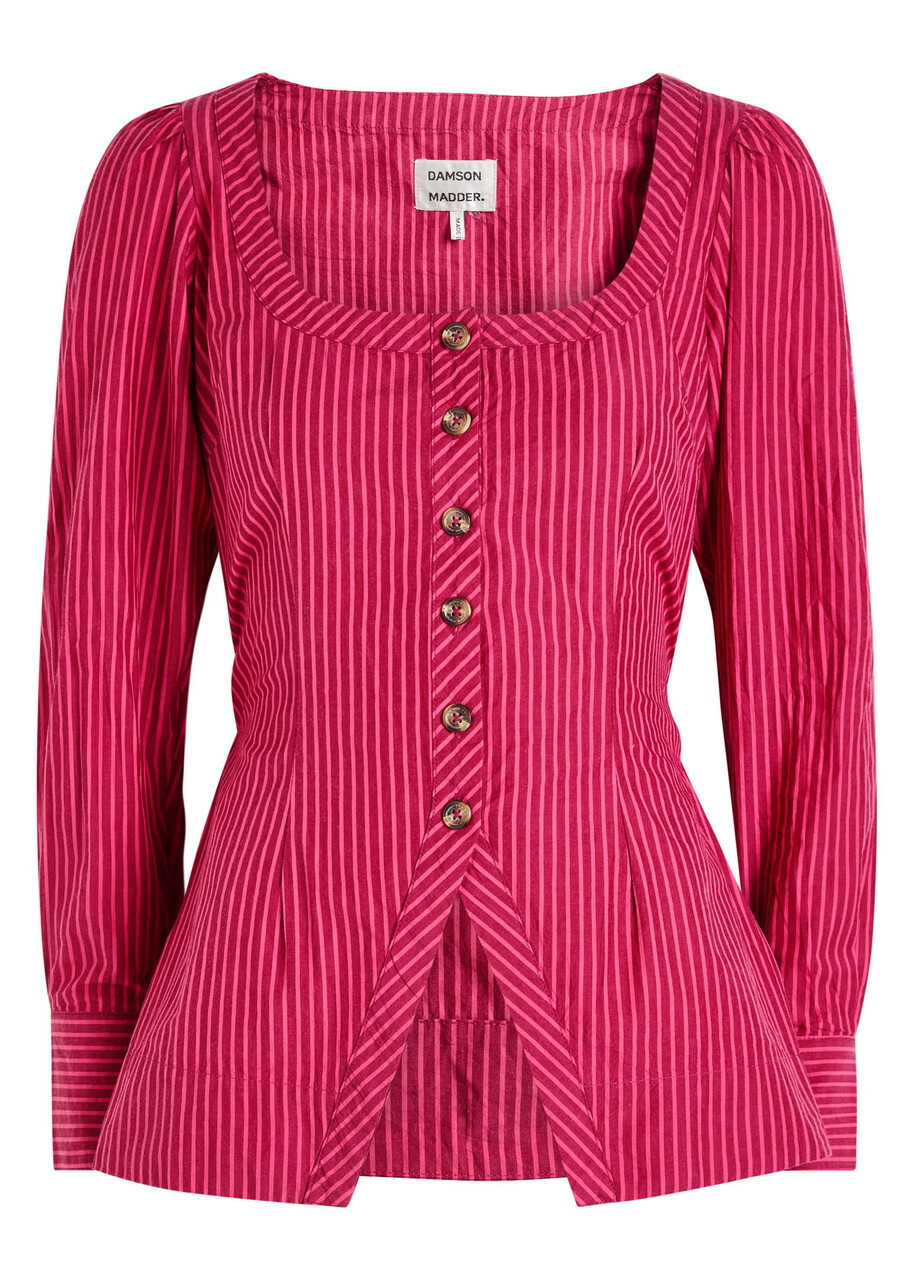 Damson Madder Clare Striped Cotton Blouse Red