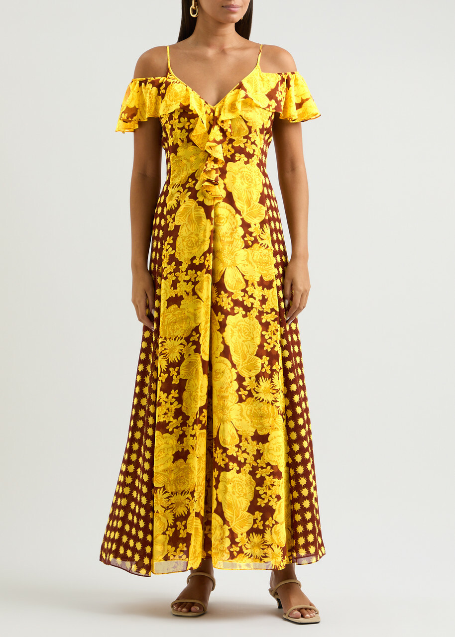 Diane Von Furstenberg Aya Printed Chiffon Maxi Dress Yellow