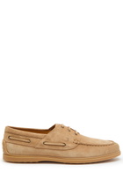 Tods Barca Gomma Suede Boat Shoes Tan
