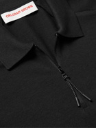 Orlebar Brown - Jarrett Textured Wool and Cotton-Blend Polo Shirt - Black