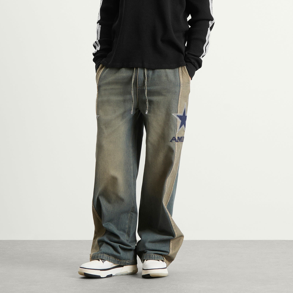 AMIRI Men's Sport Denim Track Pants in Worn Slate Amiri AMIRI Men's Sport Denim Track Pants in Worn Slate Amiri