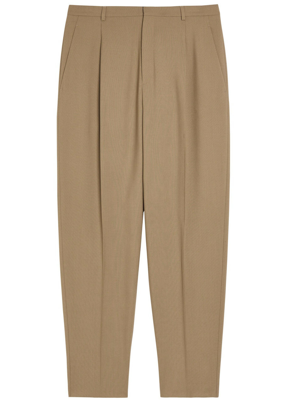 Saint Laurent Belted Wool and Mohair-blend Trousers Beige