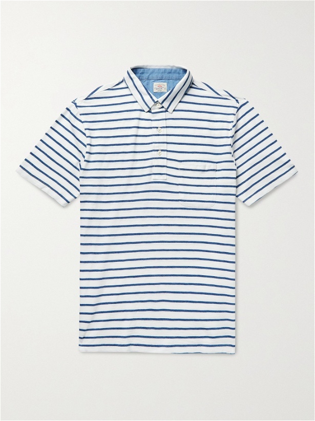 Photo: Faherty - Garment-Washed Striped Cotton-Jersey Polo Shirt - White