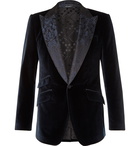 Dolce & Gabbana - Slim-Fit Jacquard-Trimmed Cotton and Silk-Blend Velvet Blazer - Blue