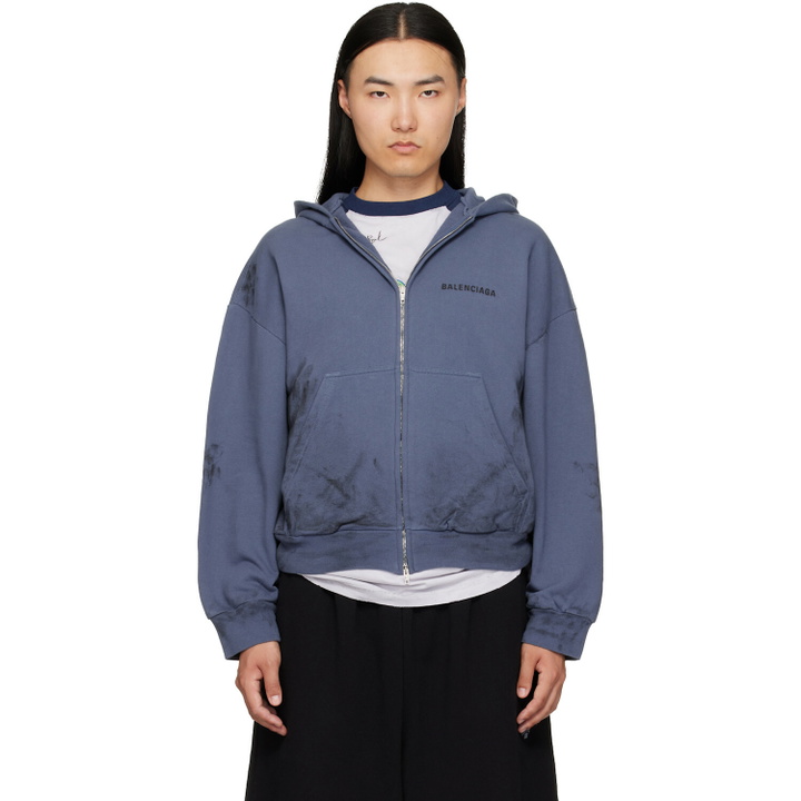 Photo: Balenciaga Blue Stained Zip-Up Hoodie
