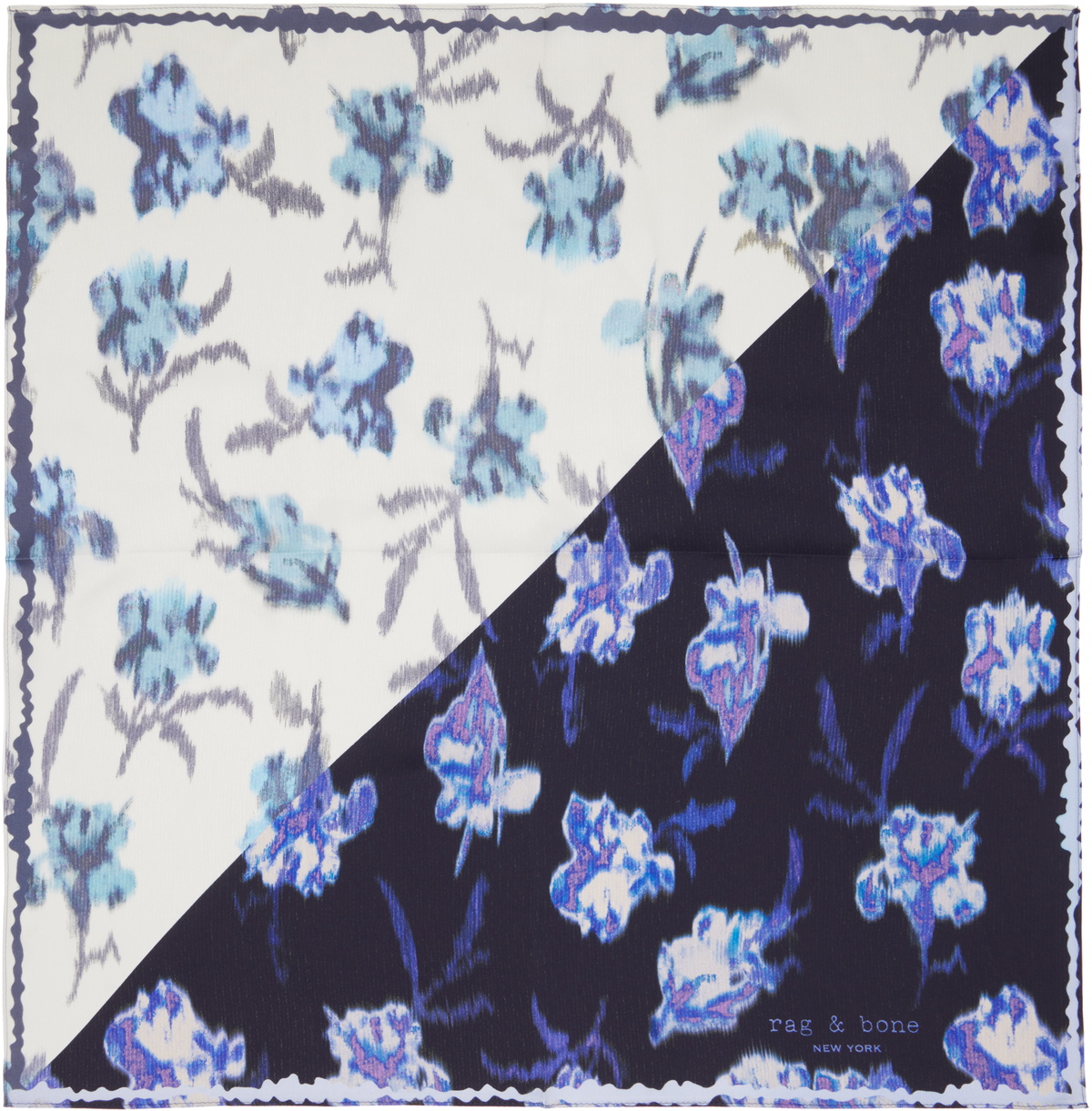 rag & bone Navy Kit Floral-Print Silk Bandana Scarf