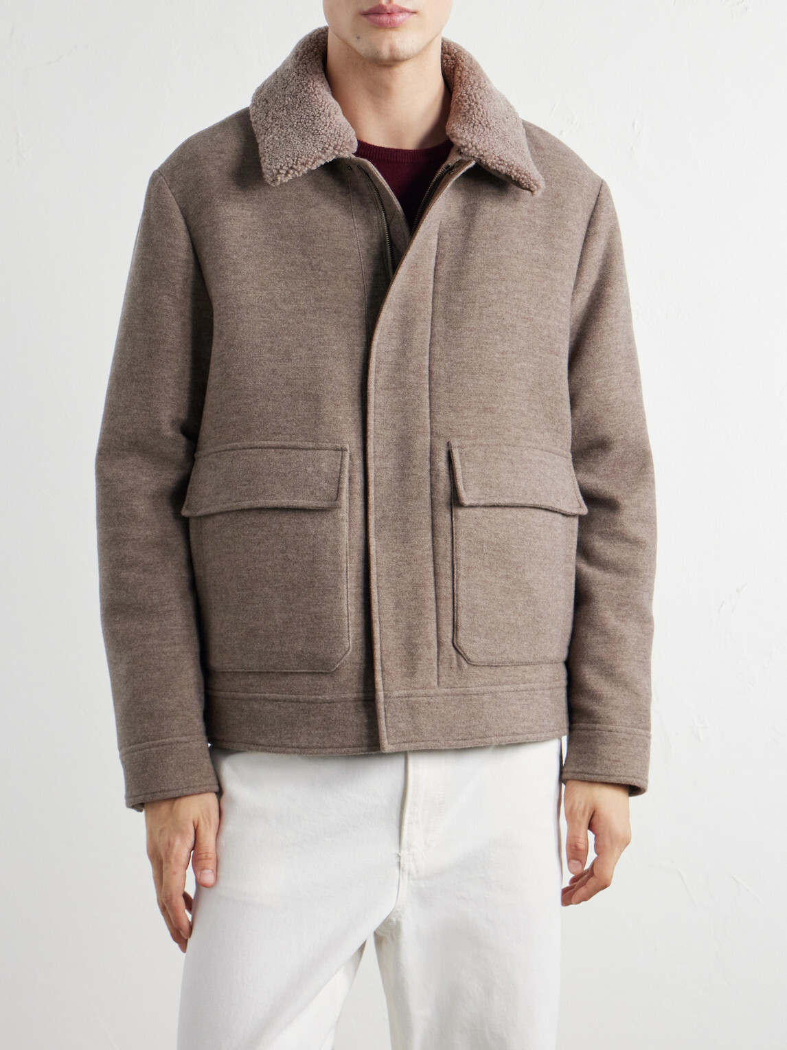 Canali - Shearling-Trimmed Wool and Cashmere-Blend Bomber Jacket - Neutrals