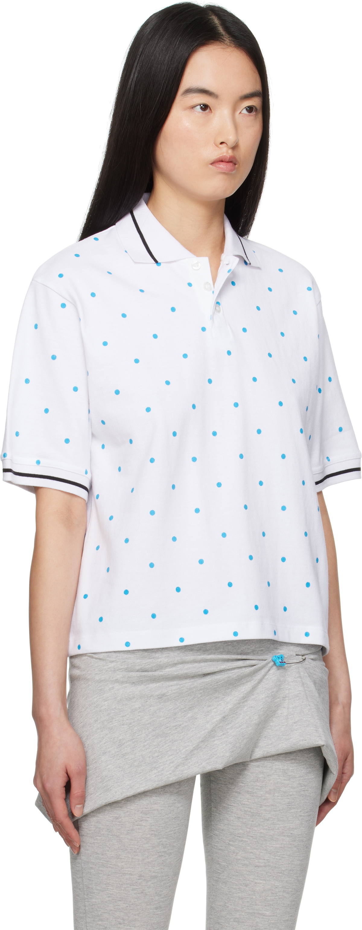 Ashley Williams White Polka-Dot Polo