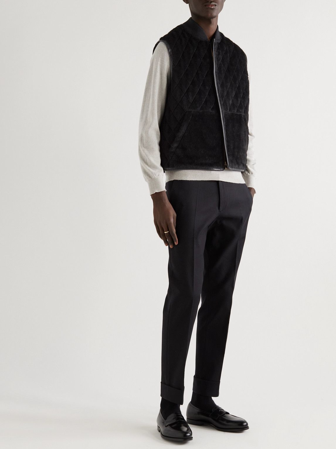 Agnona - Leather-Trimmed Quilted Alpaca and Wool-Blend Gilet