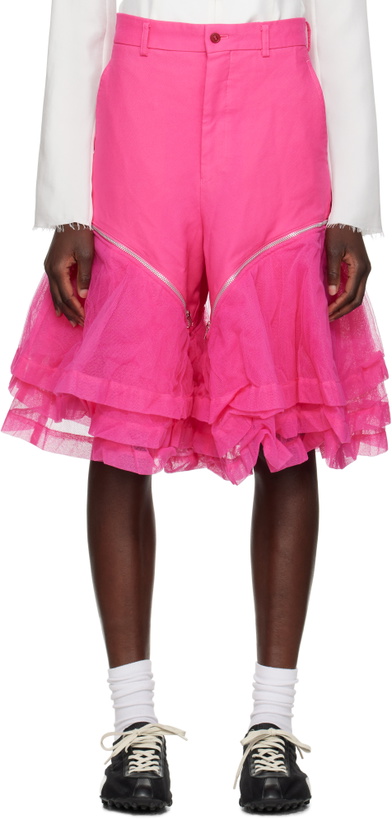 Photo: Comme des Garçons Homme Plus Pink Gabardine & Nylon Tulle Garment Treated Shorts