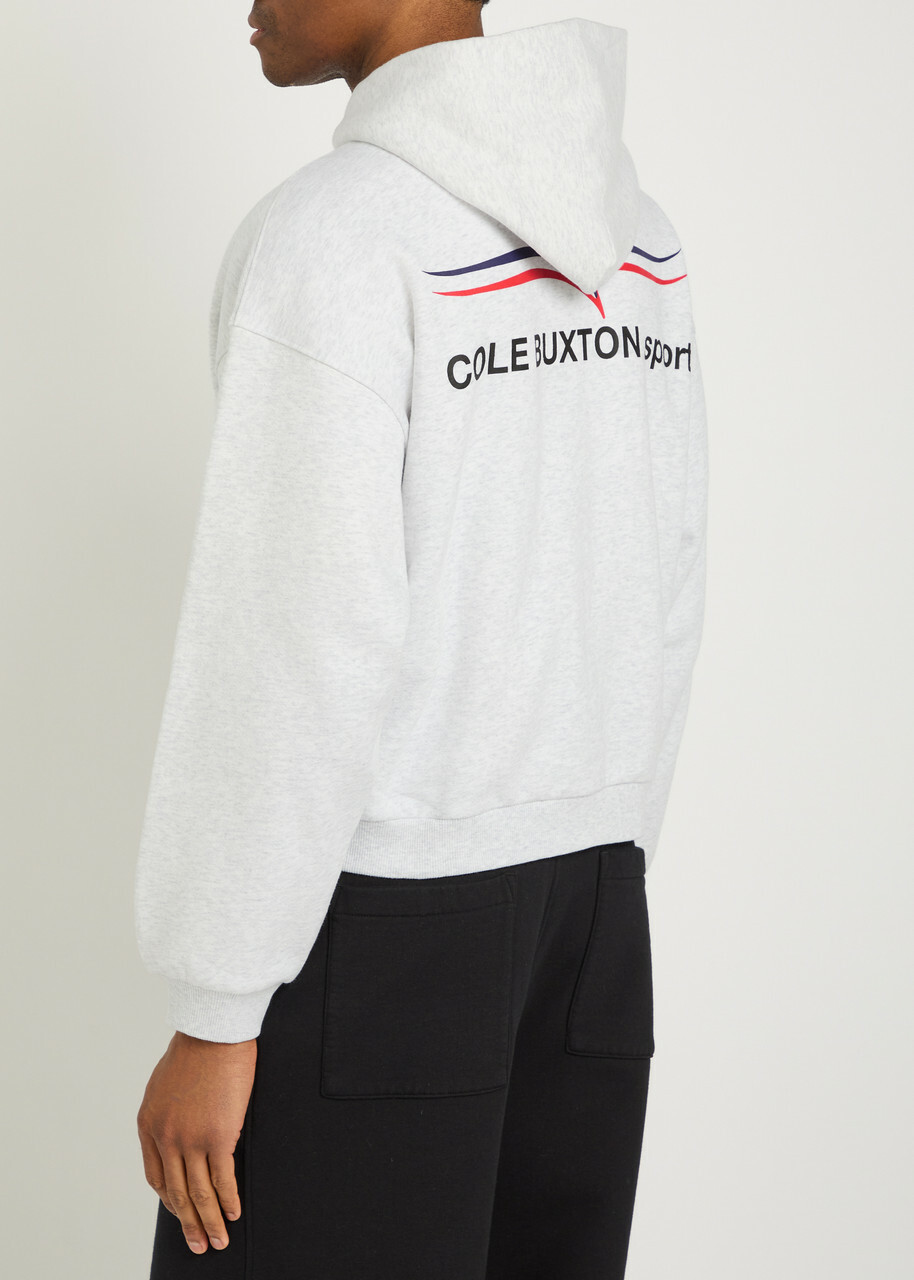 Cole Buxton Hooded Printed Cotton Sweatshirt Light Grey
