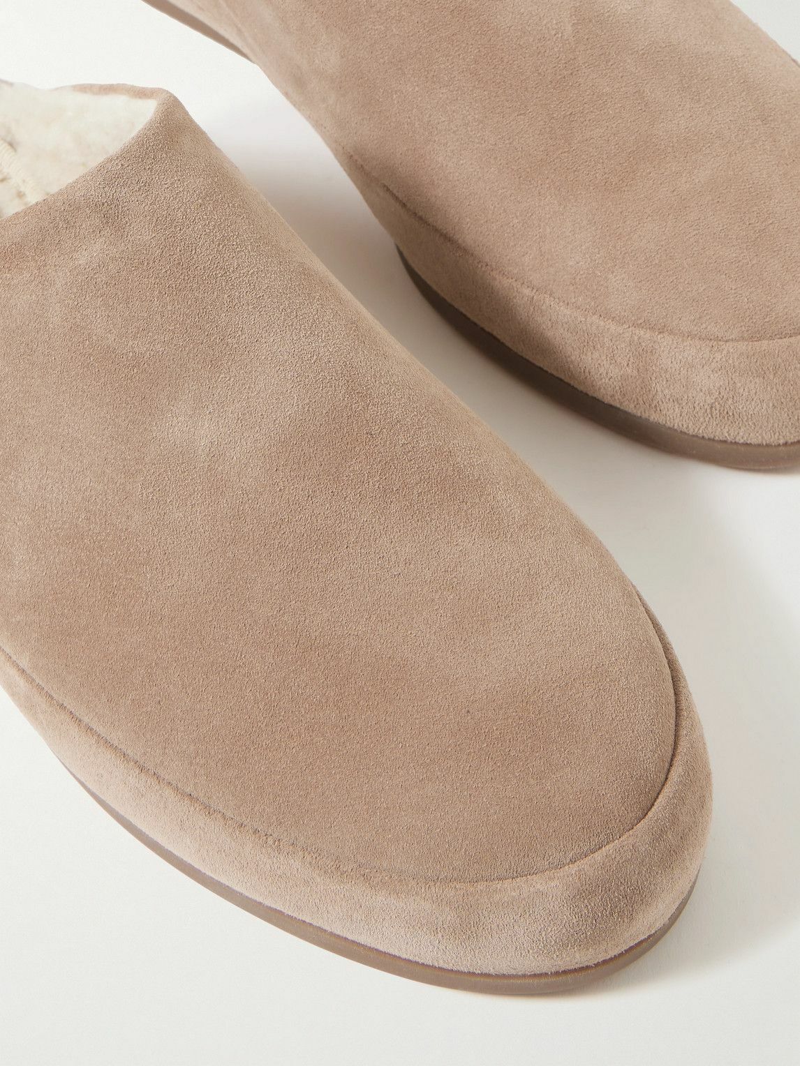 Mulo - Shearling-Lined Suede Slippers - Brown