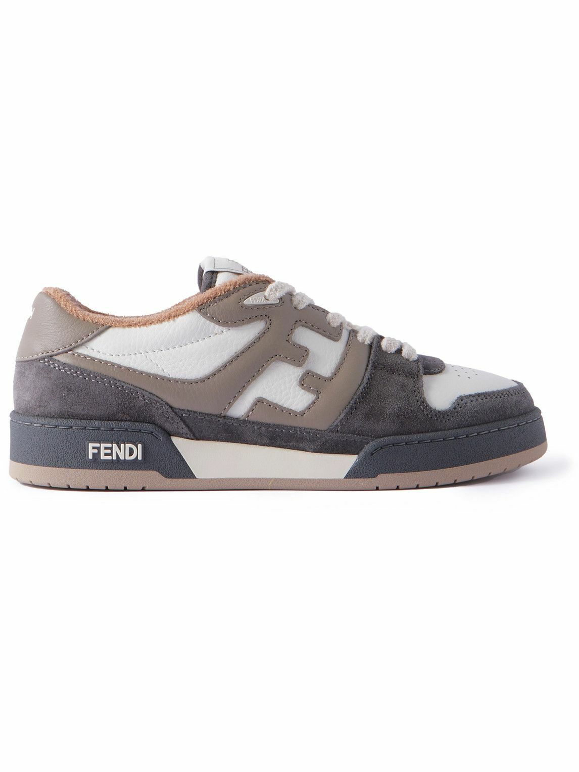 Fendi - Fendi Match Suede-Trimmed Leather Sneakers - Gray Fendi