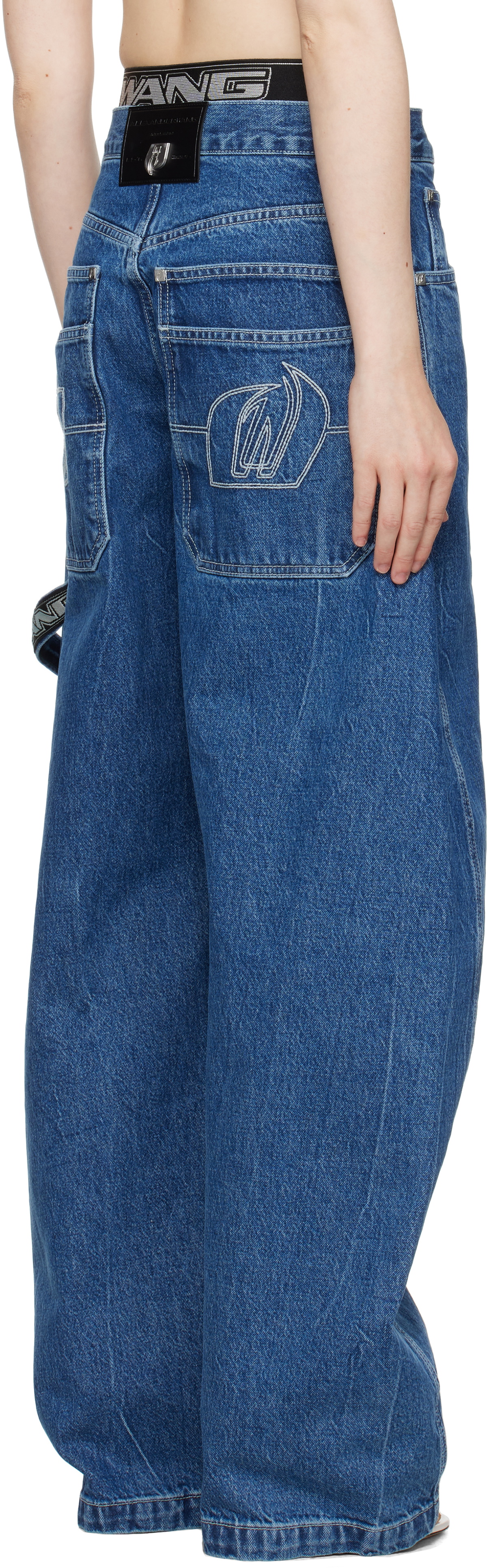 Alexander Wang Blue Wide Logo Elastic Prestyle Rounded Jeans