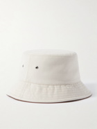 Burberry - Logo-Embroidered Leather-Trimmed Cotton-Canvas Bucket Hat - Neutrals