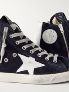 Golden Goose - Francy Distressed Leather-Trimmed Suede High-Top Sneakers - Blue
