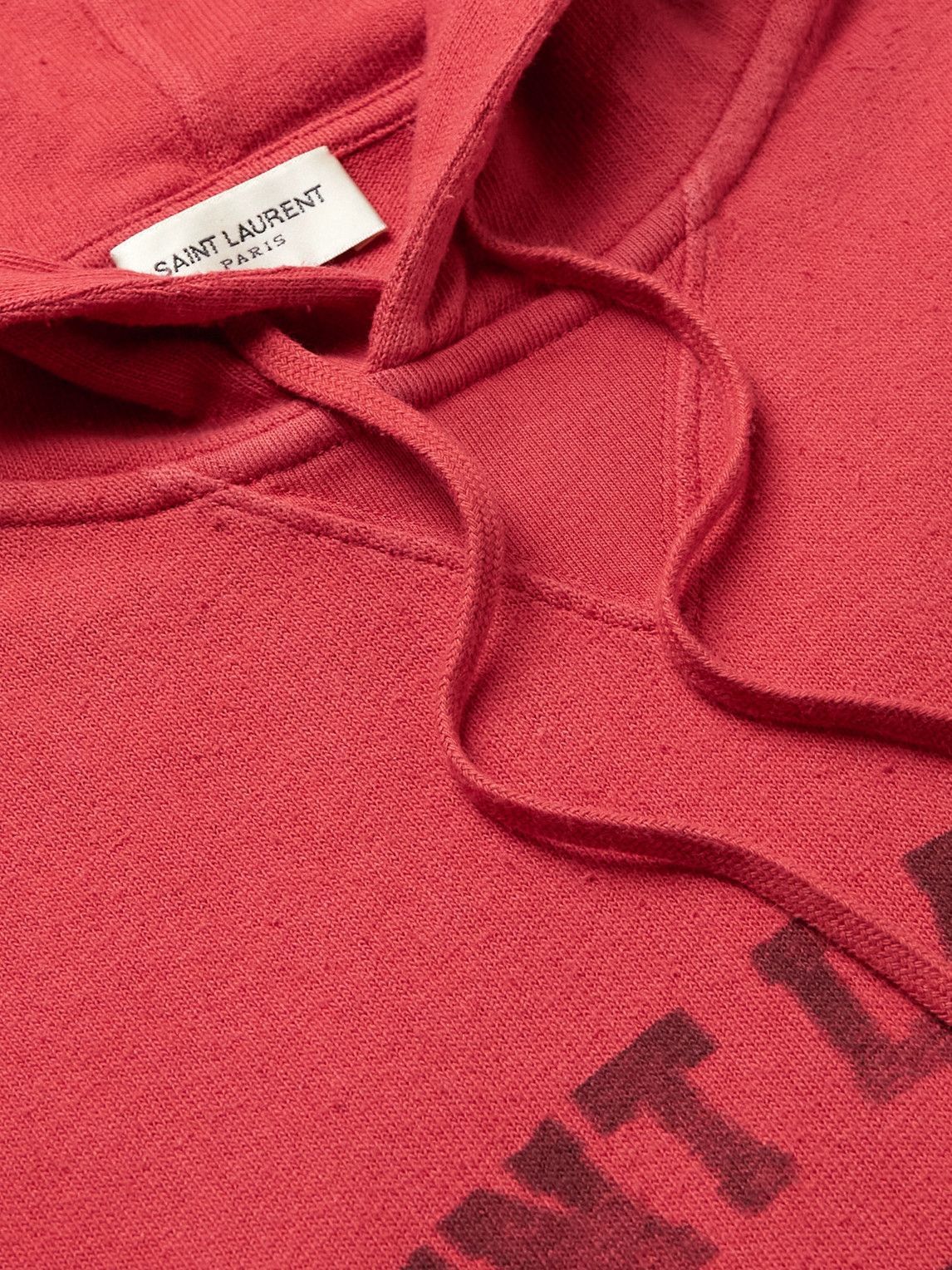 SAINT LAURENT Logo Print Organic Cotton Jersey Hoodie Red