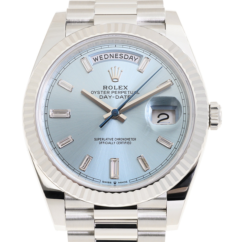 Rolex Day-Date 40 Ice-Blue Baguette Dial Mens Platinum President Watch M228236-0006