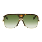 Gucci Tortoiseshell and Green Double G Aviator Sunglasses