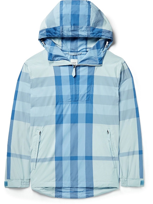 Photo: Burberry - Checked Shell Half-Zip Hooded Jacket - Blue