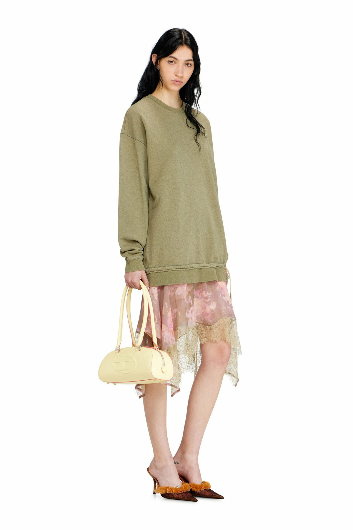 Diesel Sweatshirt dress with chiffon and lace skirt - Dresses - Woman -