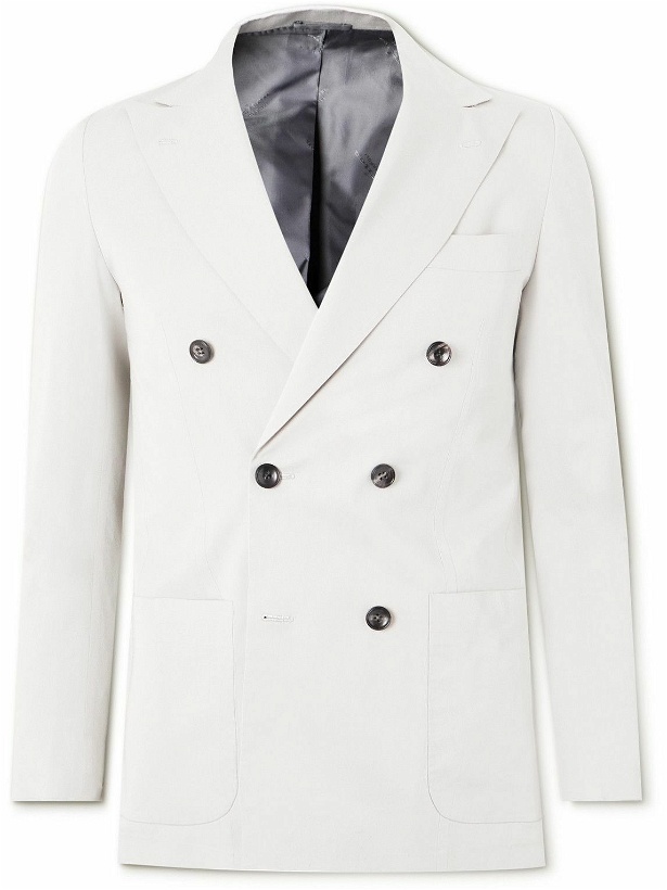 Photo: Kiton - Double-Breasted Lyocell-Blend Suit Jacket - Gray