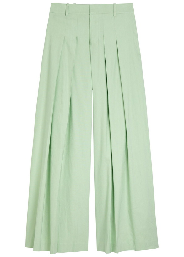 Photo: Alice + Olivia Blaire Pleated Wide-leg Linen-blend Trousers Light Green