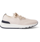 Brunello Cucinelli - Suede-Trimmed Stretch-Knit Sneakers - White