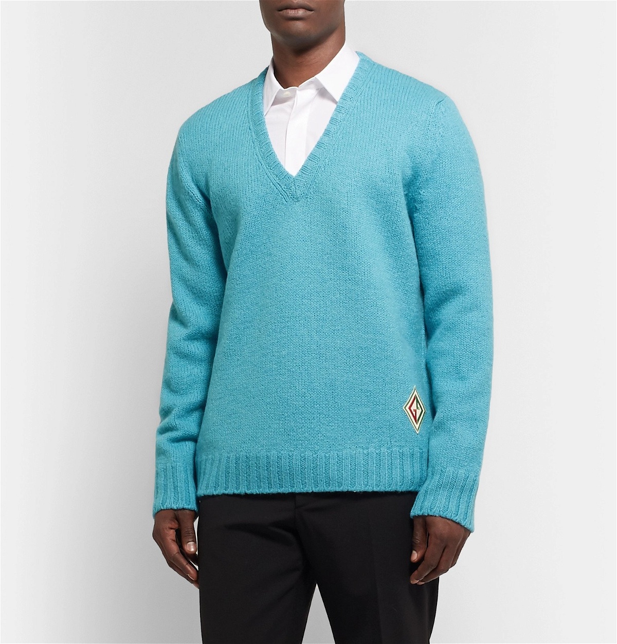 Gucci - Logo-Appliquéd Brushed Wool Sweater - Blue Gucci