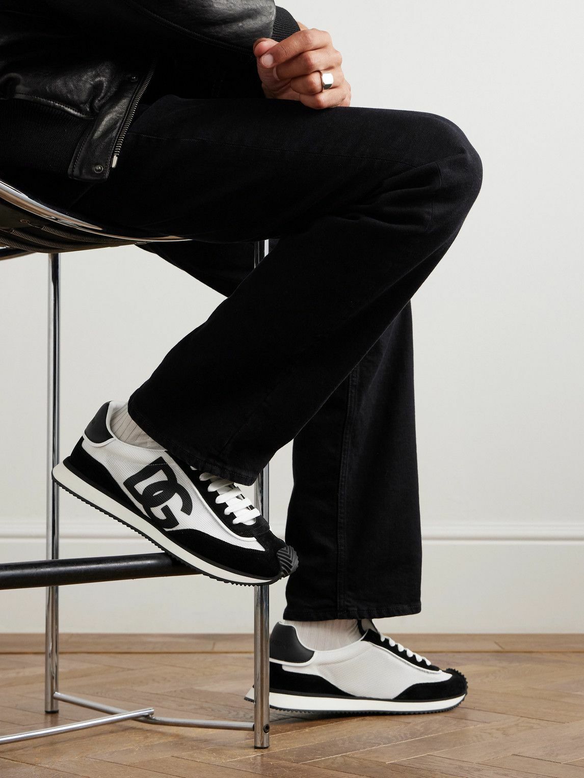 Dolce&Gabbana - Logo-Print Mesh, Leather and Suede Sneakers - Black