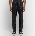 Needles - Logo-Embroidered Webbing-Trimmed Faux Leather Track Pants - Black
