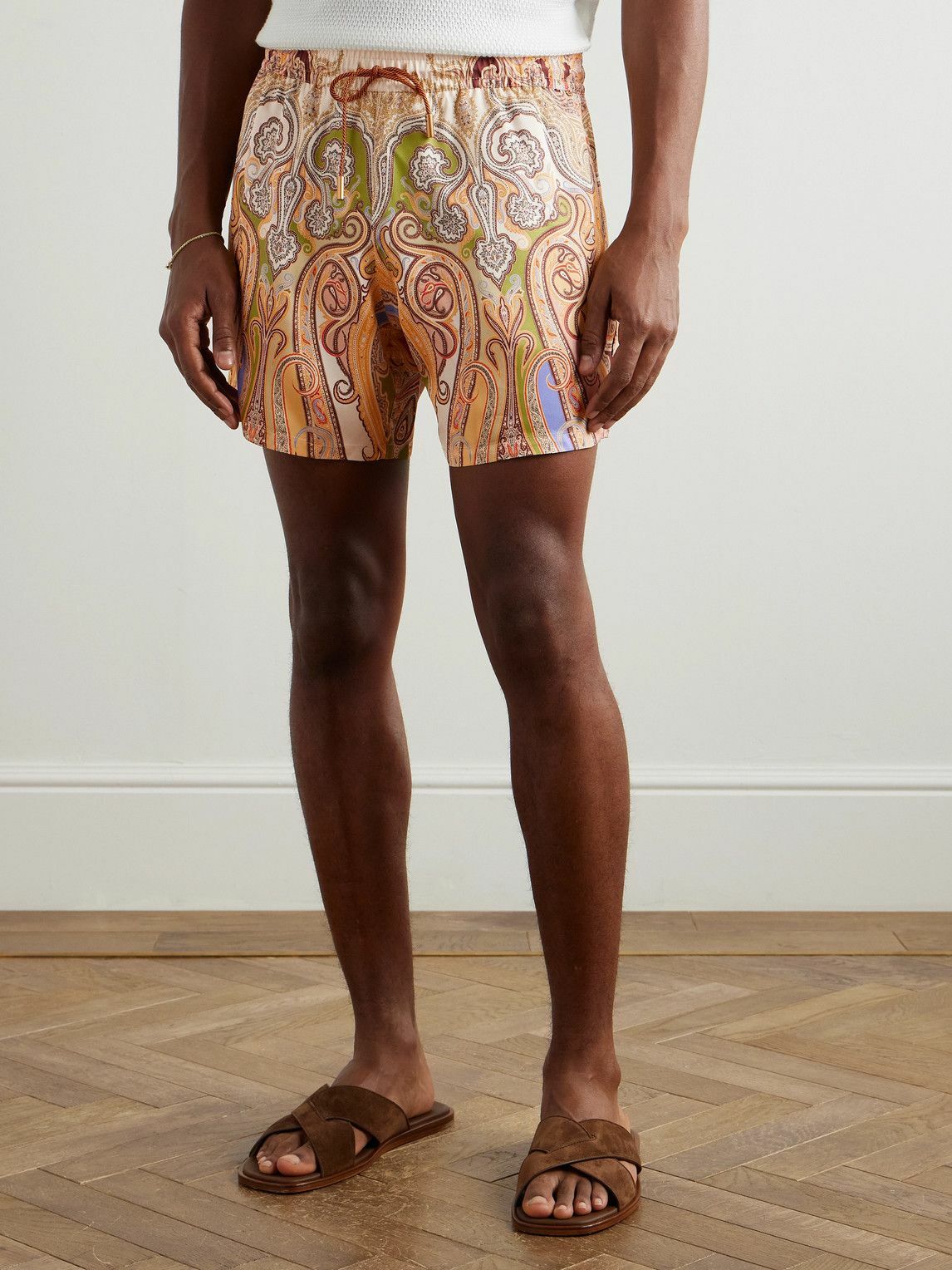 Etro - Straight-Leg Mid-Length Paisley-Print Swim Shorts - Neutrals