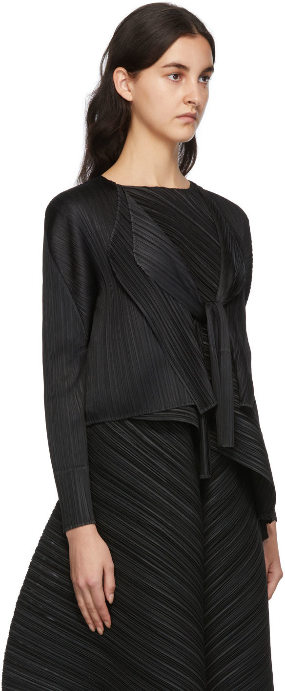 Pleats Please Issey Miyake Monthly Colors Plissé Satin Blouse in Black