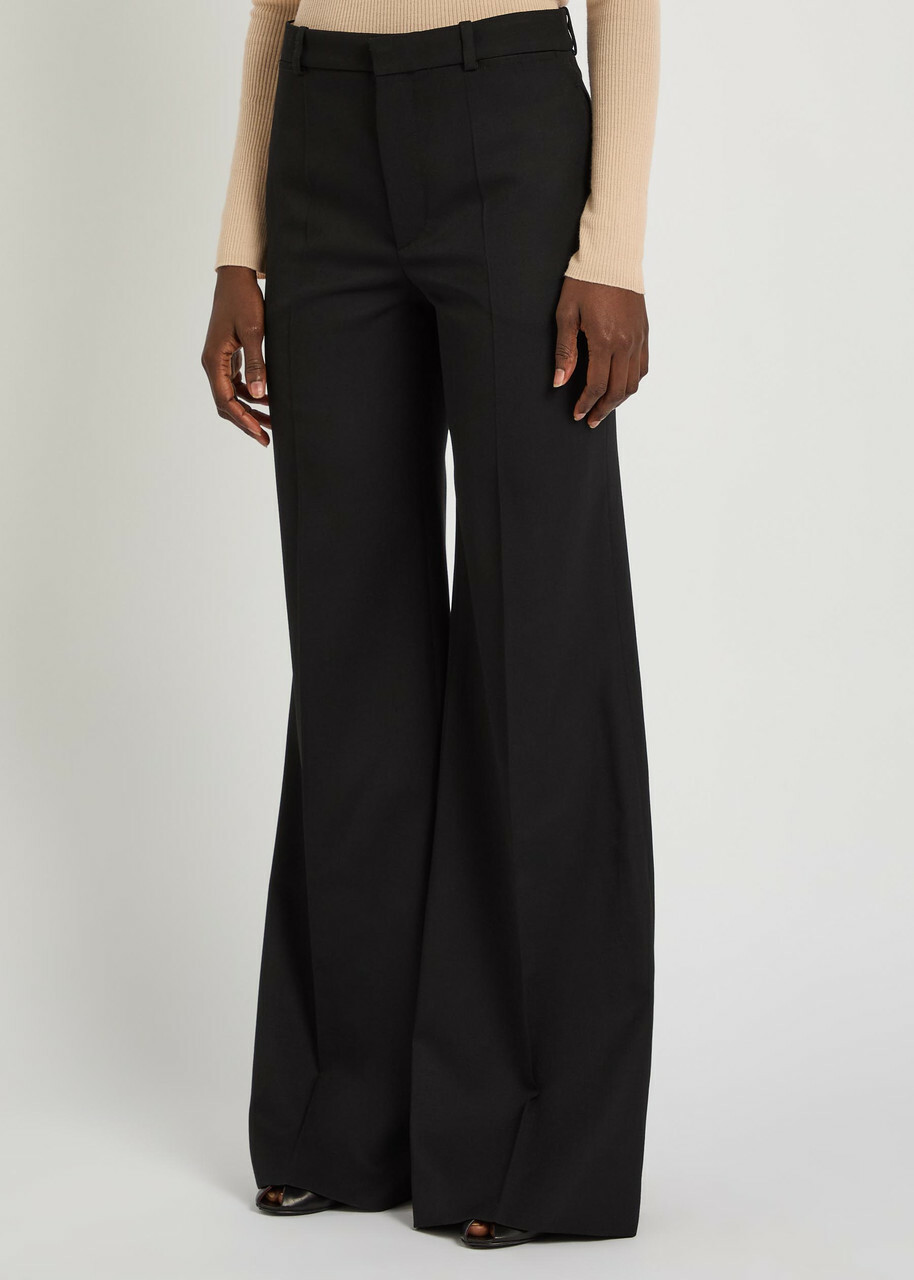 Chloe Flared-leg Wool Trousers Black