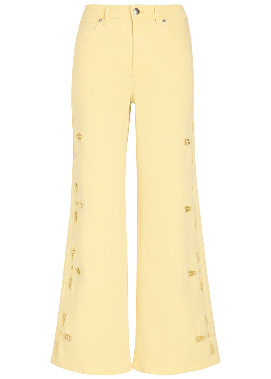 Good American Embroidered Wide-leg Denim Jeans Yellow