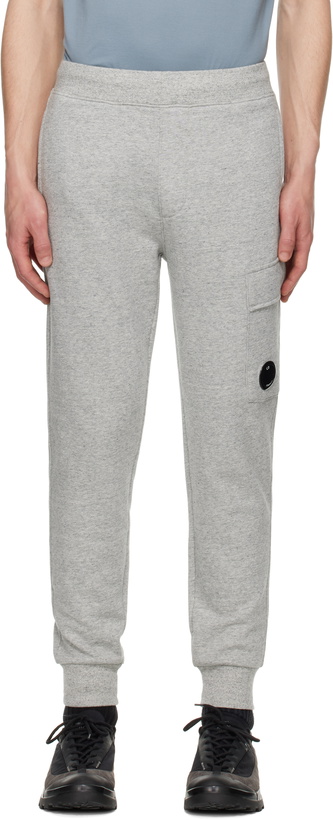 Photo: C.P. Company Gray Diagonal Raised Fleece Lens Sweatpants