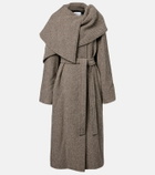 Ferragamo Herringbone caped wool and cotton wrap coat