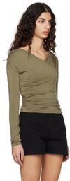 Blossom Khaki Shirred Long Sleeve T-Shirt