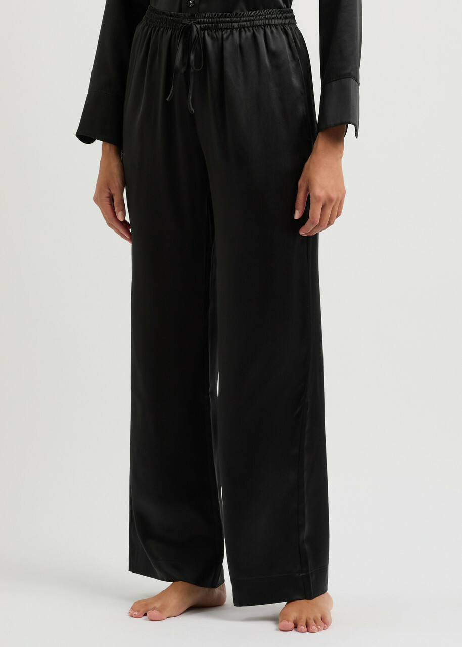 Fleur OF England Fleur du Jour Silk-satin Pyjama Trousers Black