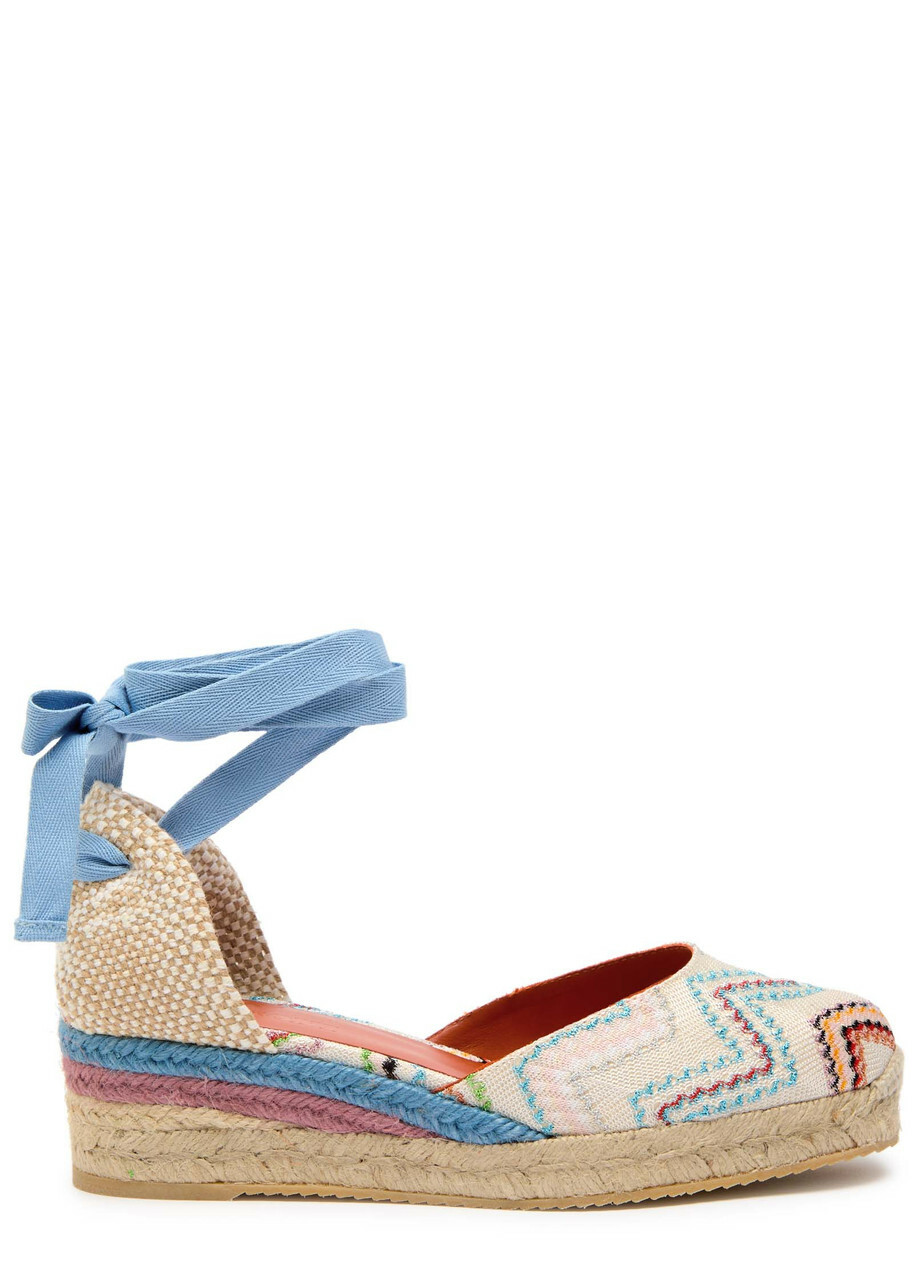 【Missoni】 Zig Zagレザー wedgeサンダル Missoni zigzag-woven Wedge Espadrilles | Pink | FARFETCH