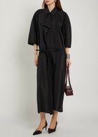 Lemaire Belted Brushed Silk-blend Midi Shirt Dress Black