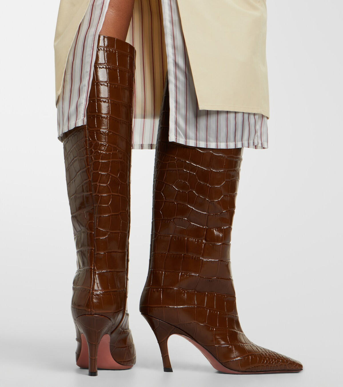 Amina Muaddi Mona croc-effect leather knee-high boots