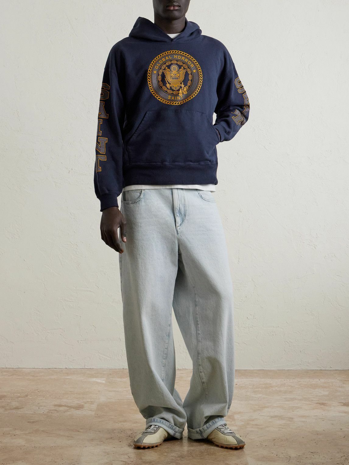 SAINT MXXXXXX - Saint College Printed Cotton Hoodie - Blue