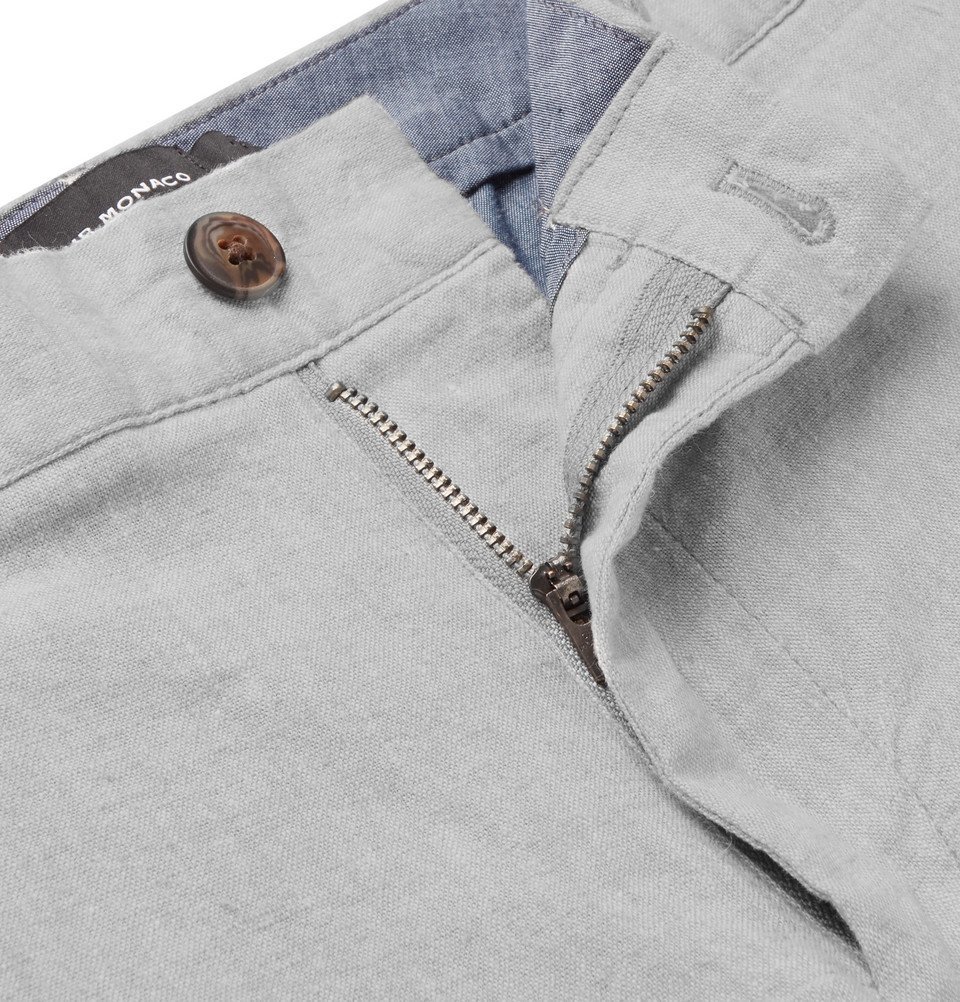 Club Monaco - Baxter Slim-Fit Stretch Linen and Cotton-Blend Chambray Shorts - Gray