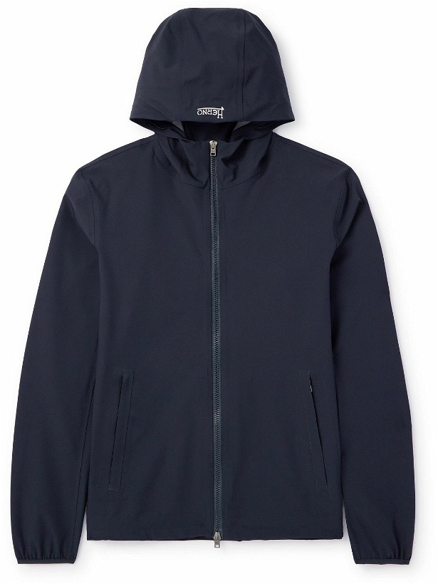 Photo: Herno - Stretch-Shell Hooded Jacket - Blue